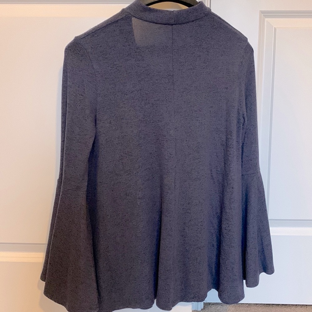 V-neck Blue And Black Swing Tunic with Bell Sleeves Choker Neck size Small - Picture 2 of 14